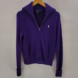 Ralph Lauren Sport Zip Up Purple Sweater Size Large Vintage